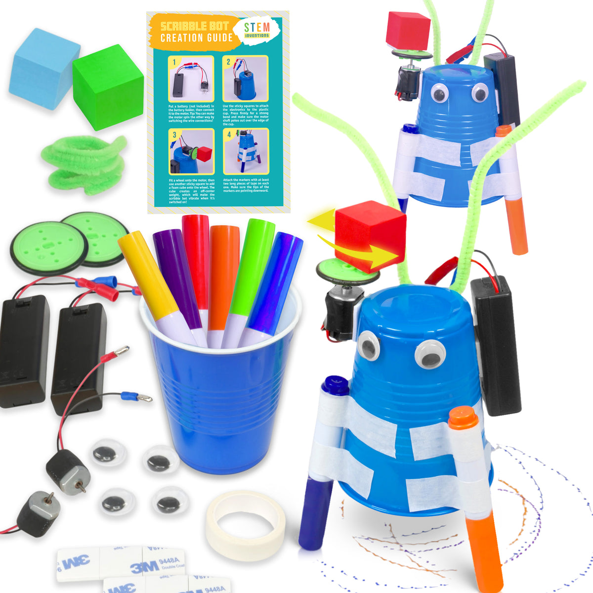 DIY Doodle Scribble Bot Kit 2 Pack – Drawing Motorized Doodle Art Robot ...