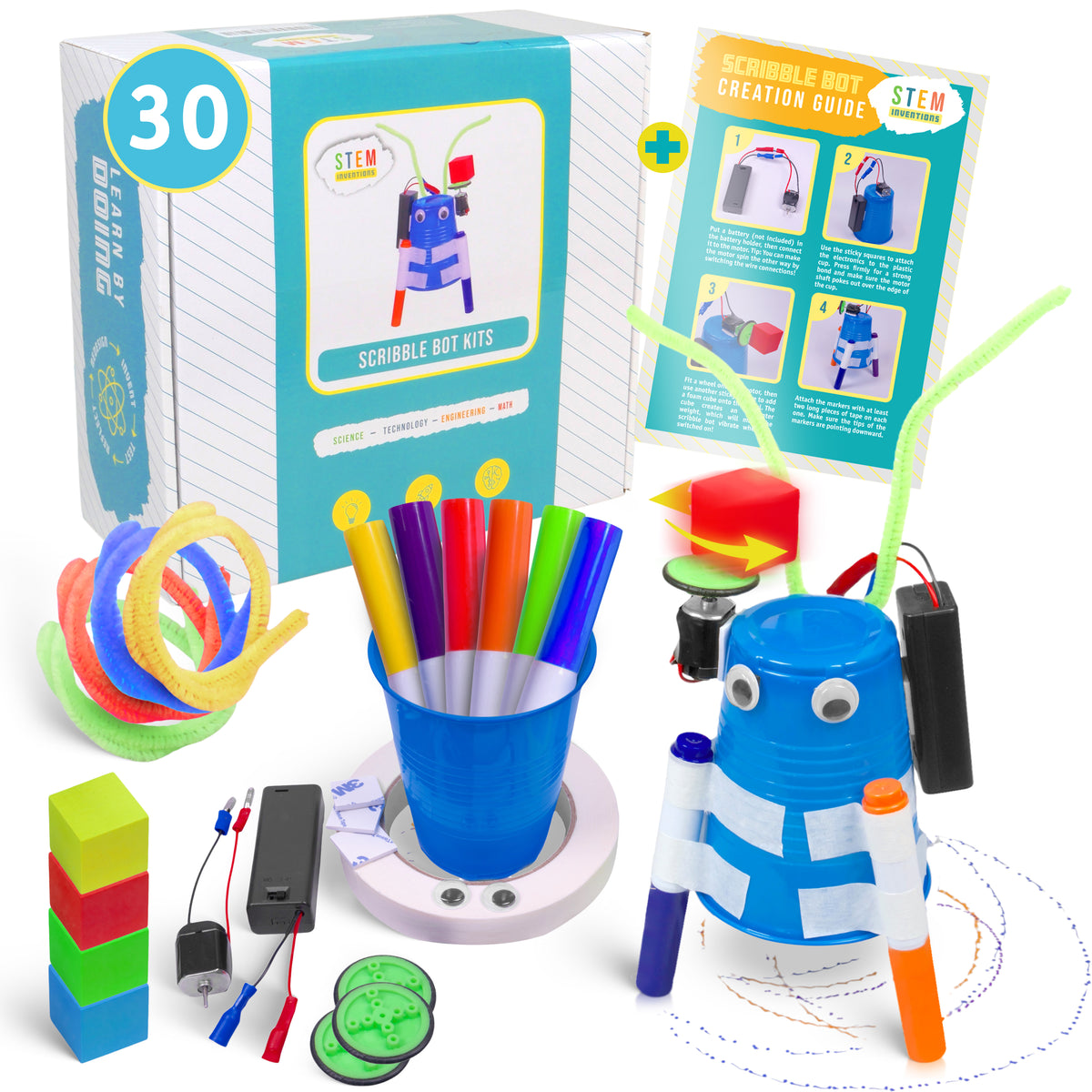 DIY Doodle Scribble Bot Kit – Bulk Pack of 30 Drawing Motorized Doodle ...